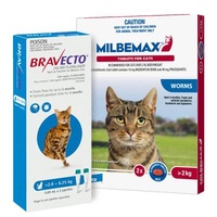 Bravecto Spot On & Milbemax Allwormer Bundle For Cats 2.8-6.25kg 2 Pack
