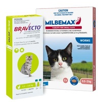 Bravecto Spot On & Milbemax Allwormer Bundle For Cats 1.2-2kg 2 Pack