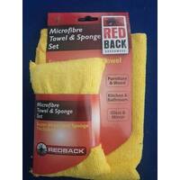 Red Back Microfibre Towel & Sponge Set